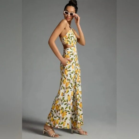 FARM RIO Halter Cutout Wide-Leg Jumpsuit-Size L - Picture 2 of 12